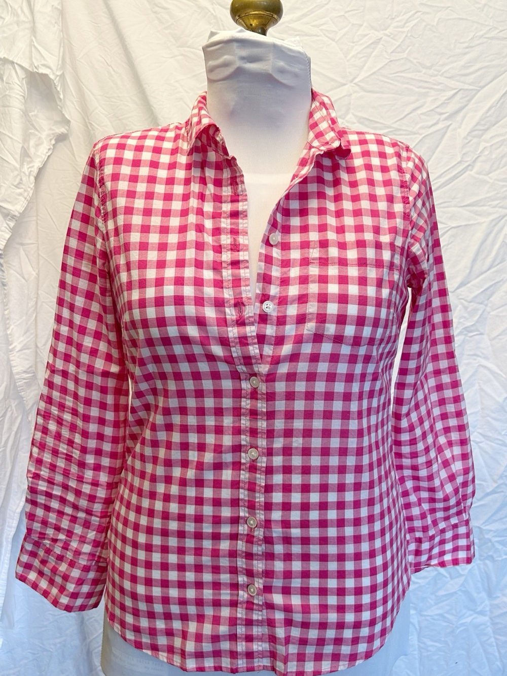 J. Crew Factory Pink and White Gingham Button-Down Shirt